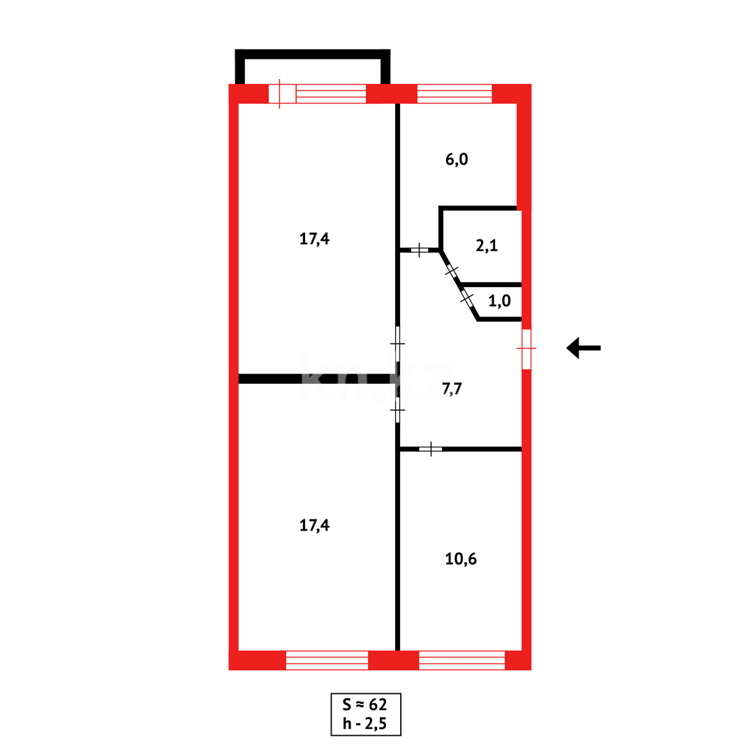 Продажа 3-комнатной квартиры, 62 м², пр. Республики, дом  28 в Караганде - фото 17