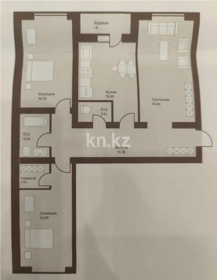 Продажа 3-комнатной квартиры, 99.52 м², пр. Туран, дом  67 в Астане - фото 9