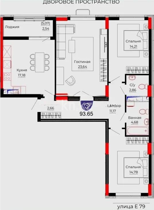 Продажа 3-комнатной квартиры, 93.67 м² в Астане - фото 7