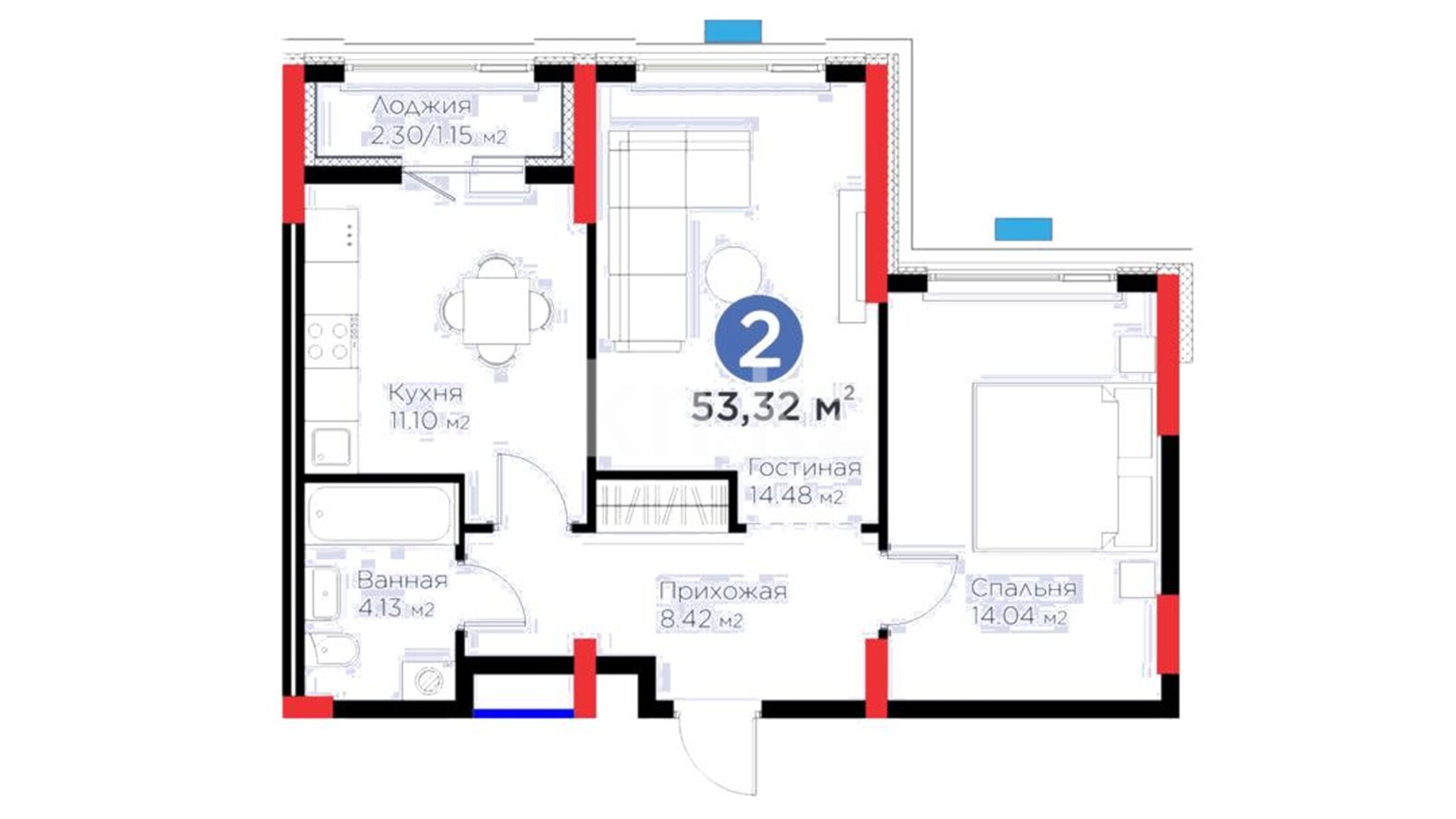 ЖК Family Nest A, 2-комнатная, цена 26 014 828 ₸, 487 900 ₸&nbsp;/&nbsp;м²