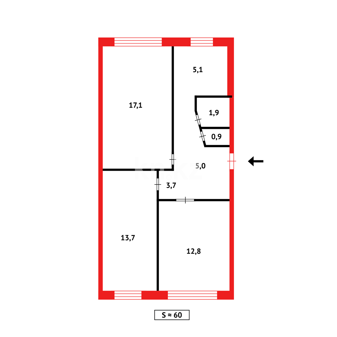 Продажа 3-комнатной квартиры, 60 м², мкр-н 4-й в Темиртау - фото 11