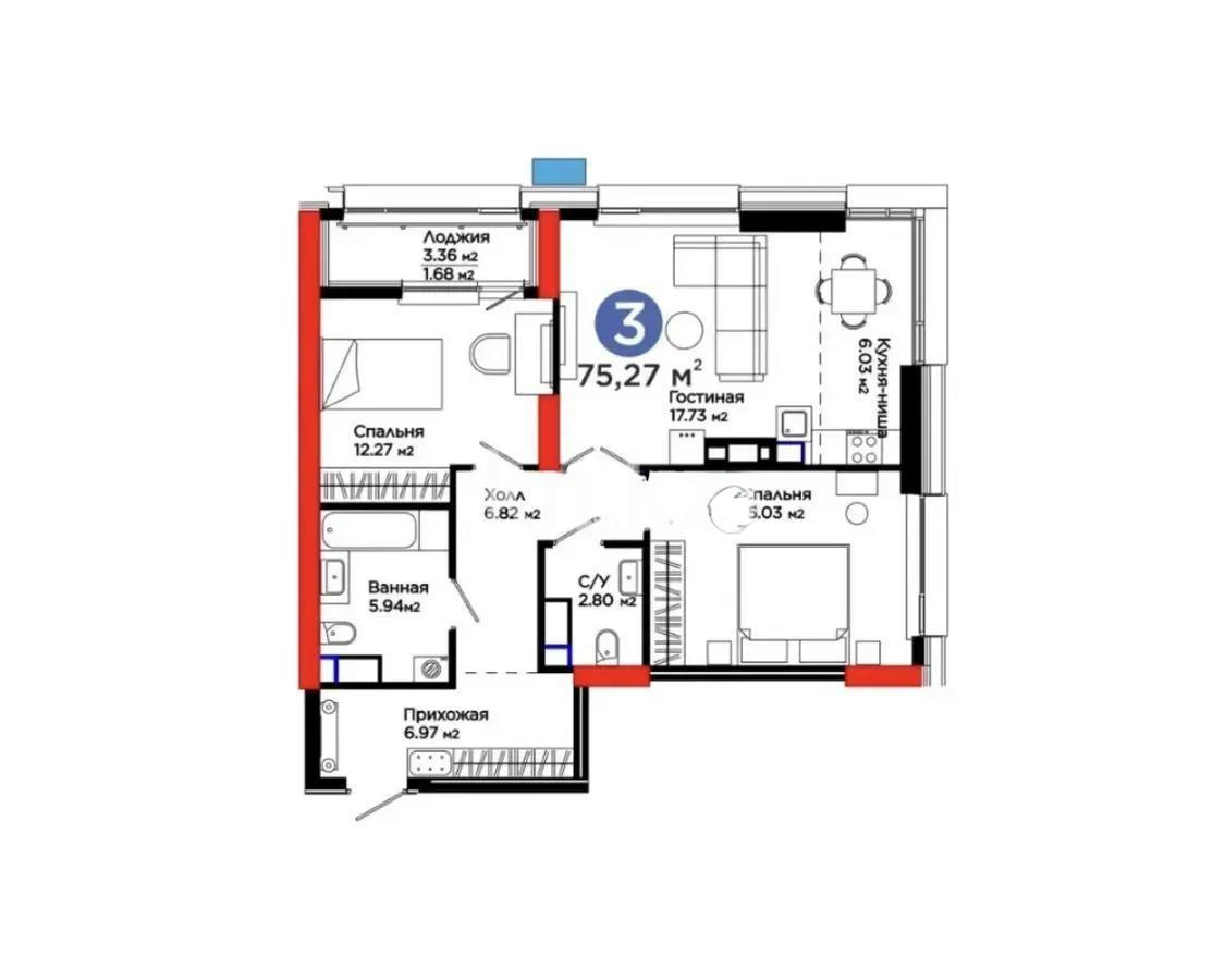 Продажа 3-комнатной квартиры, 75.5 м², пр. Аль-Фараби, дом  3 в Астане - фото 3