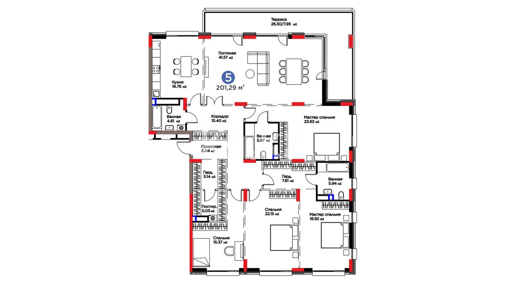 ЖК Family Gardens, 5-комнатная, цена 239 535 100 ₸, 1 190 000 ₸&nbsp;/&nbsp;м²