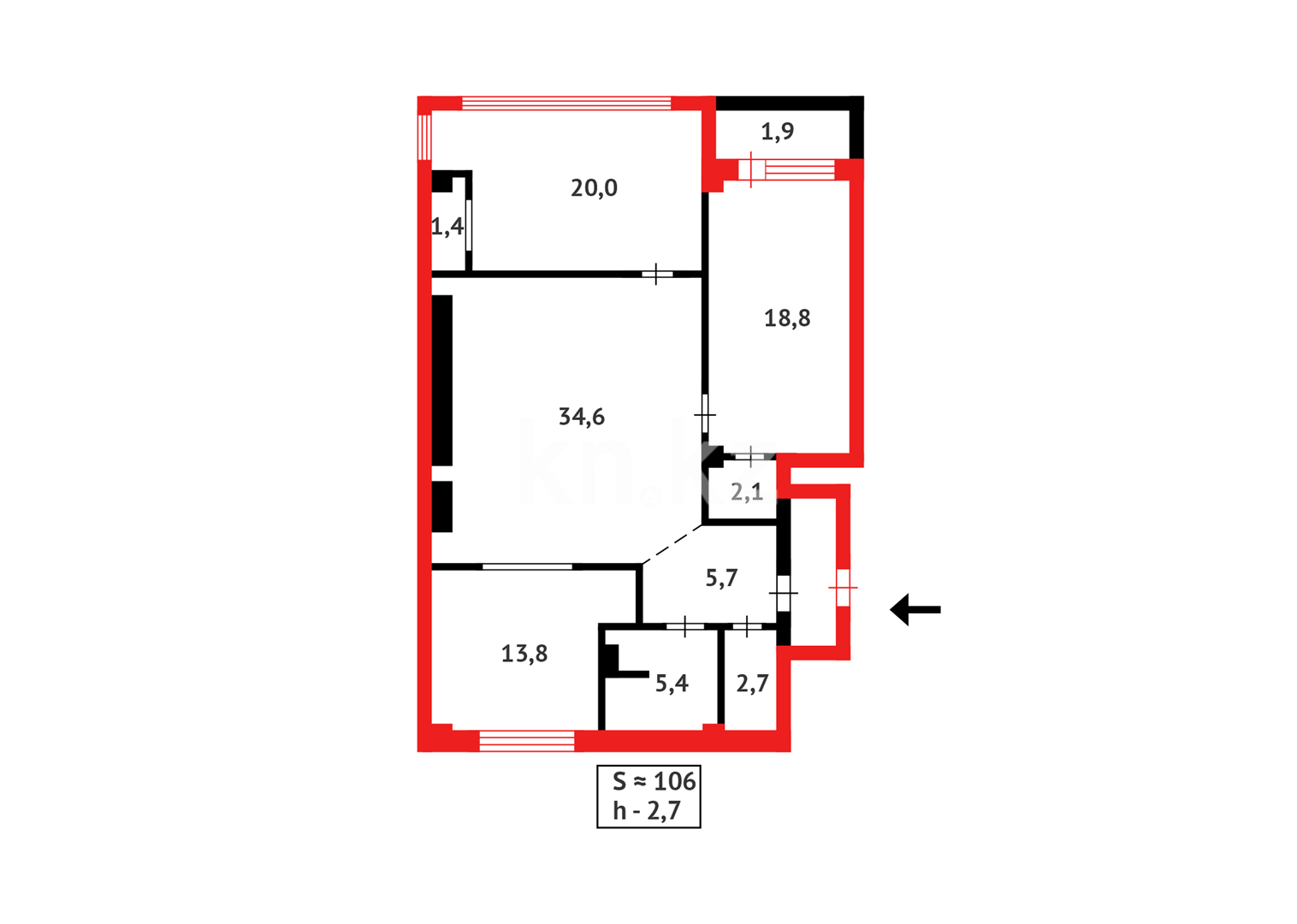Продажа 3-комнатной квартиры, 106 м², пр. Шахтеров в Караганде - фото 20