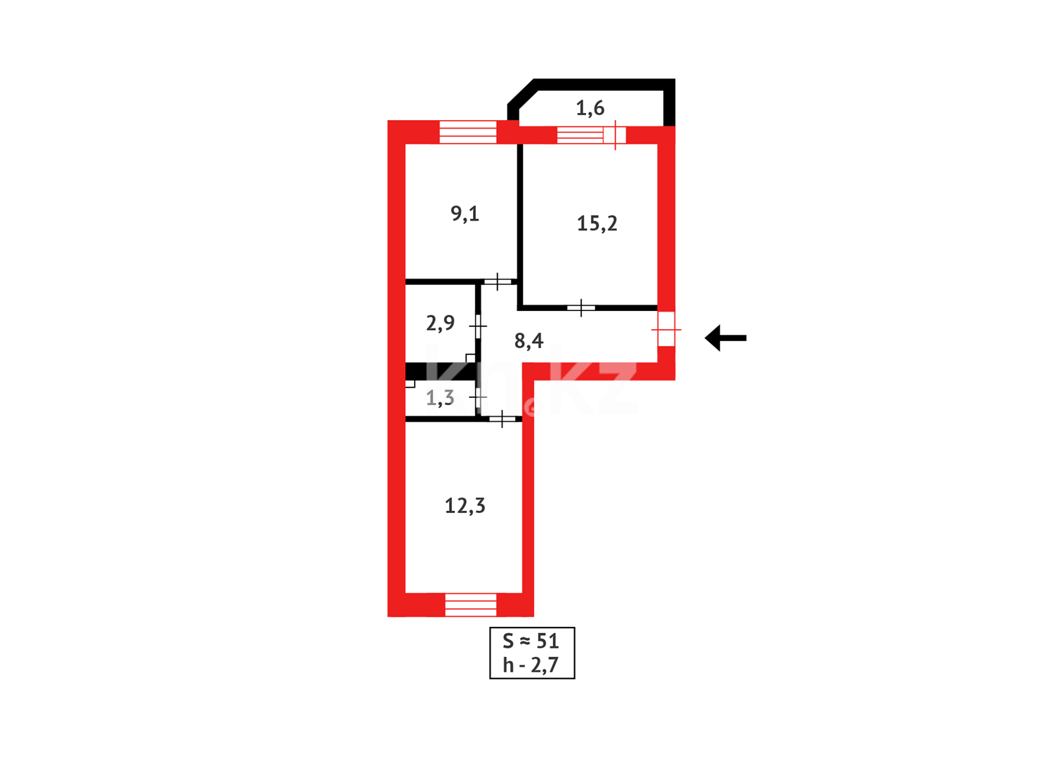 Продажа 2-комнатной квартиры, 50.8 м² в Астане - фото 9