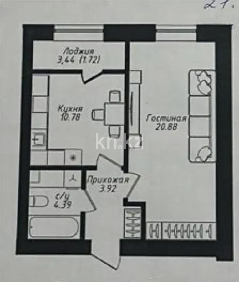 Продажа 1-комнатной квартиры, 42 м² в Астане