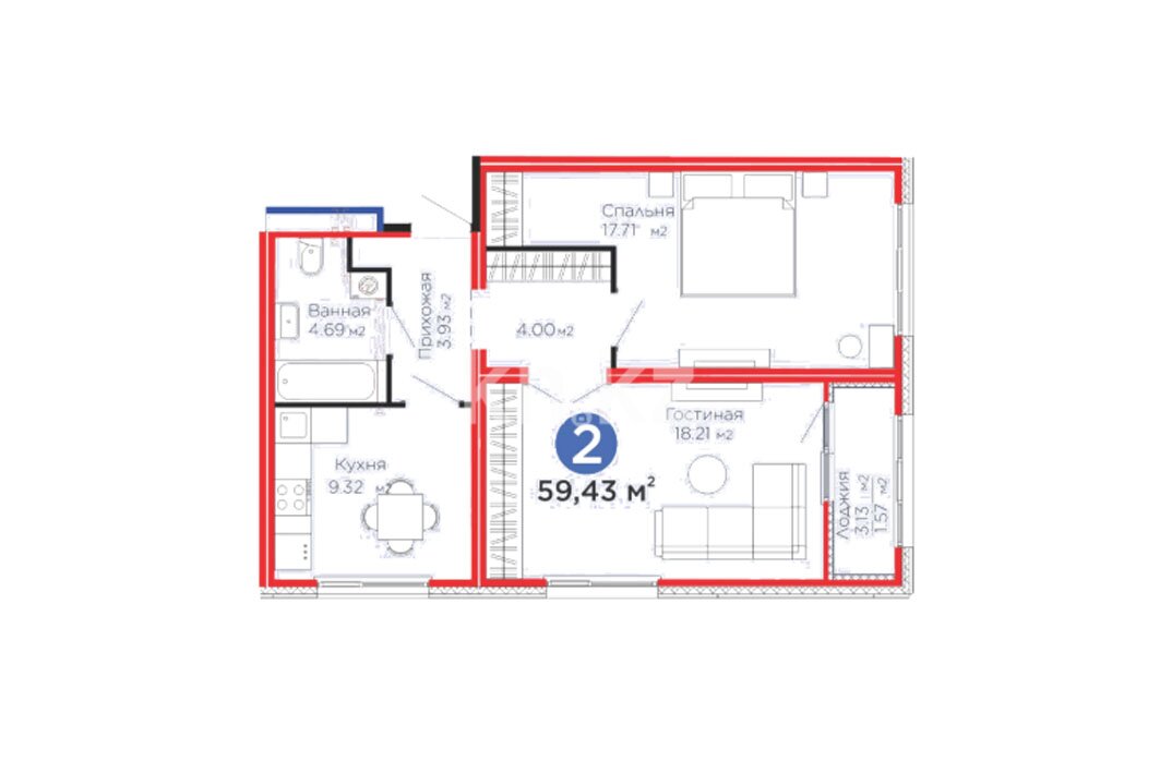 ЖК Yrysty, 2-комнатная, цена 35 622 342 ₸, 599 400 ₸&nbsp;/&nbsp;м²