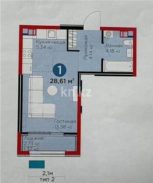 Продажа 1-комнатной квартиры, 28 м² в Алматы
