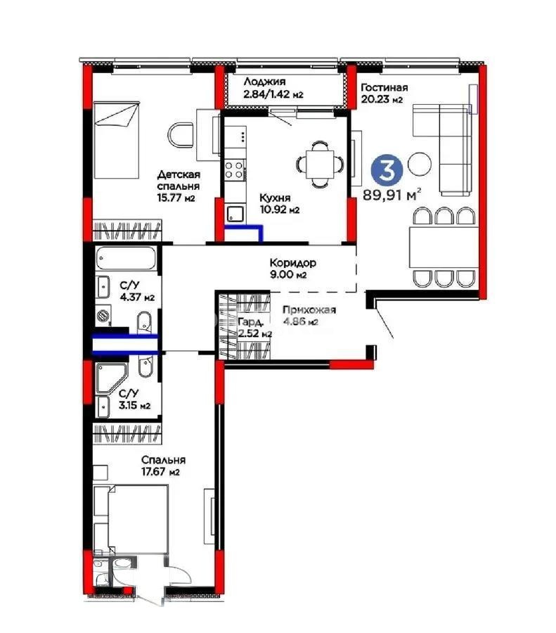 Продажа 3-комнатной квартиры, 90 м² в Астане