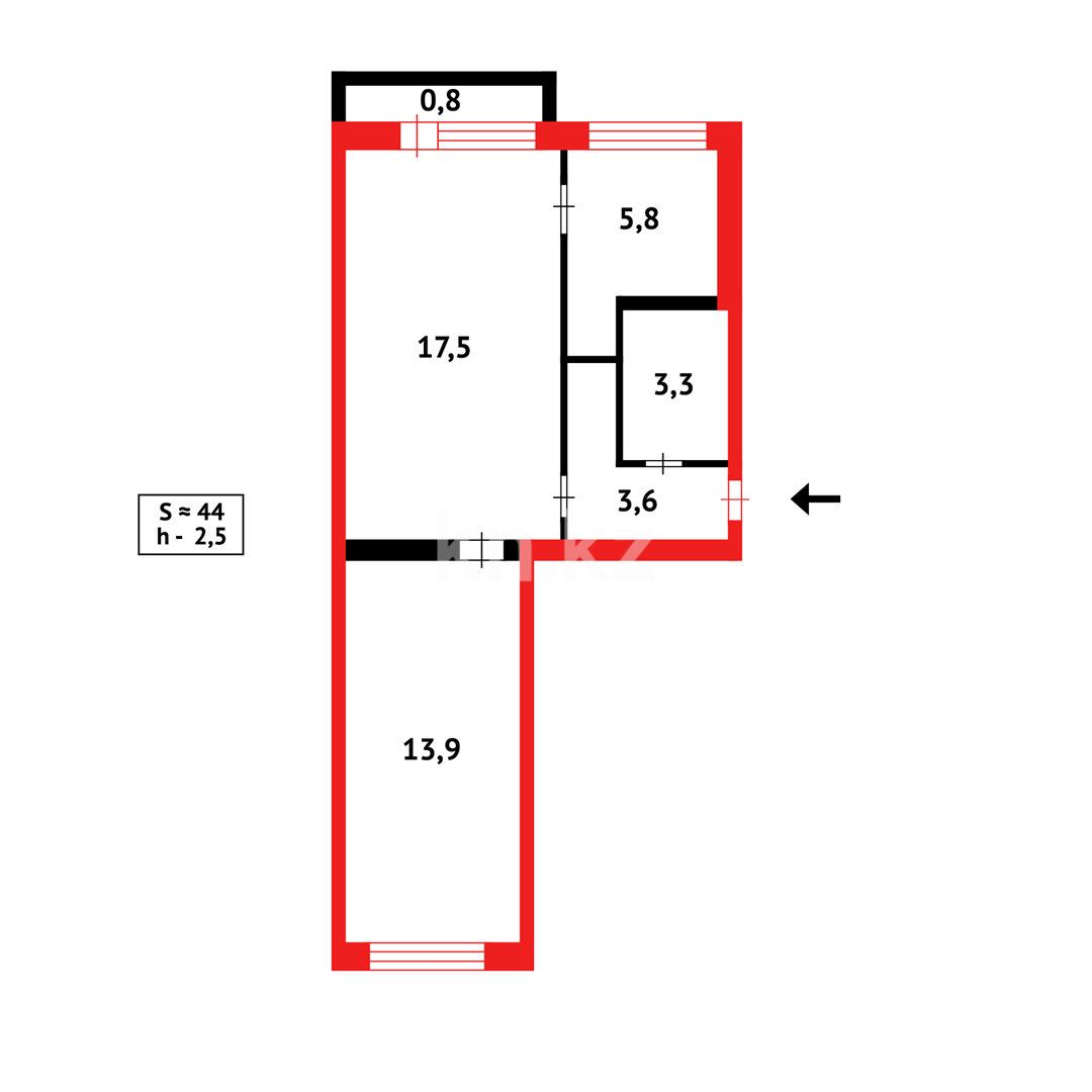 Продажа 2-комнатной квартиры, 44 м² в Караганде