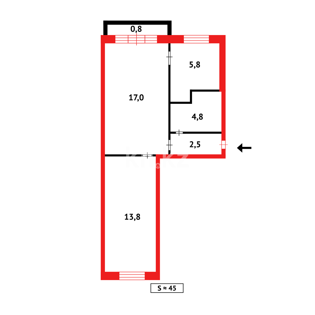 Продажа 2-комнатной квартиры, 44 м², ул. Абая в Темиртау - фото 9