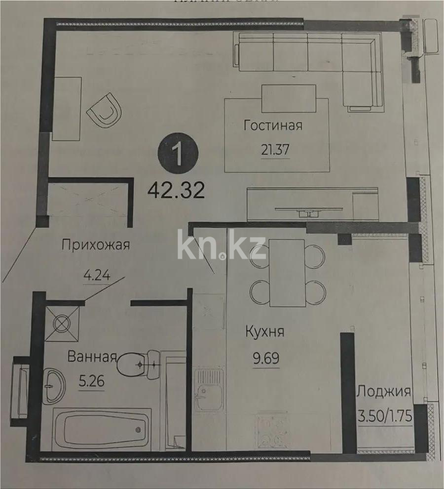 Продажа 1-комнатной квартиры, 43 м², ул. Е-882, дом  7 в Астане