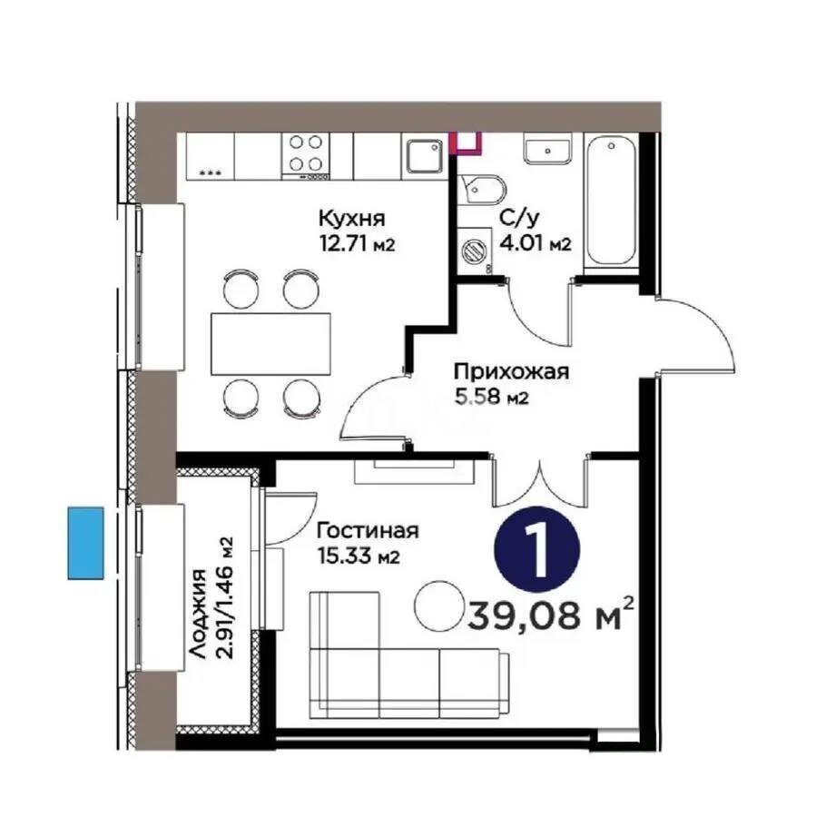 Продажа 1-комнатной квартиры, 39 м² в Астане