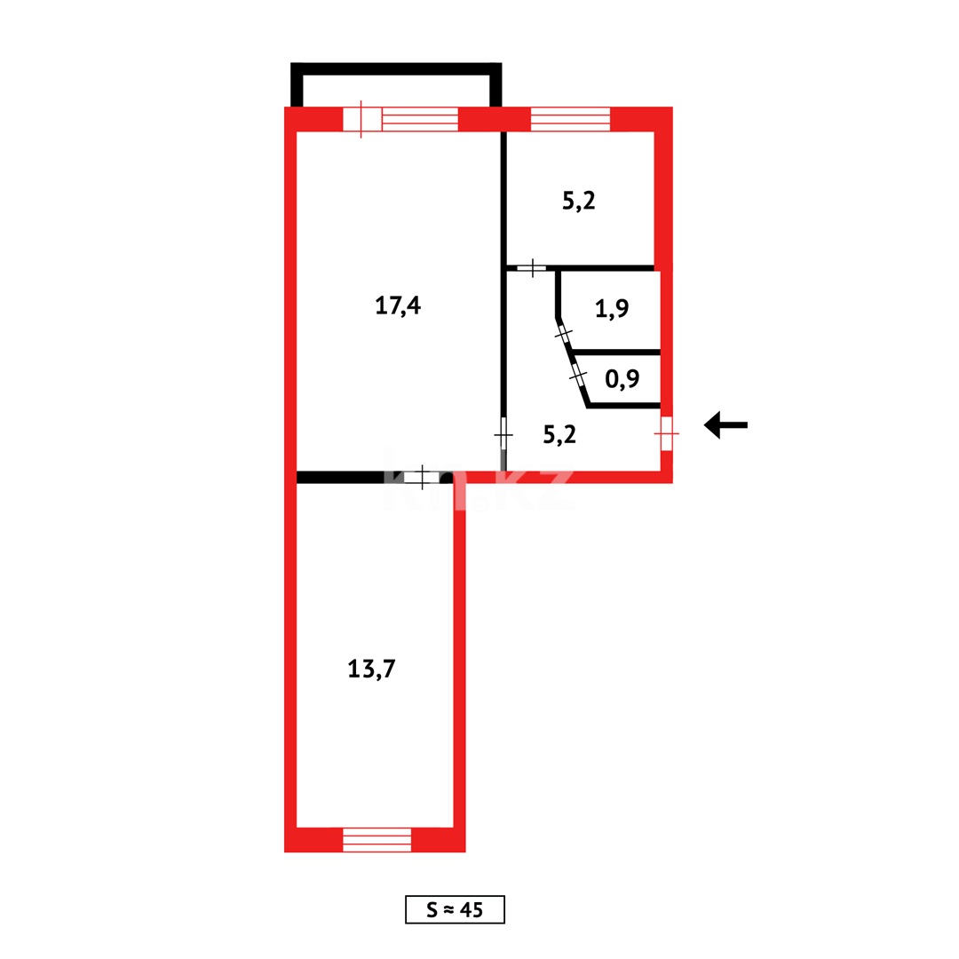 Продажа 2-комнатной квартиры, 45 м², ул. Байтурсынова в Темиртау - фото 12