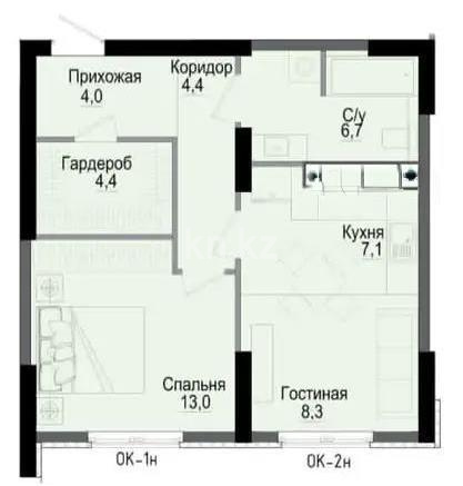 Продажа 2-комнатной квартиры, 51 м² в Алматы