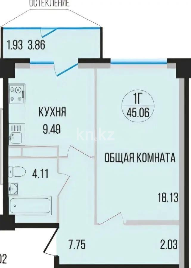 Продажа 1-комнатной квартиры, 45.06 м² в Алматы