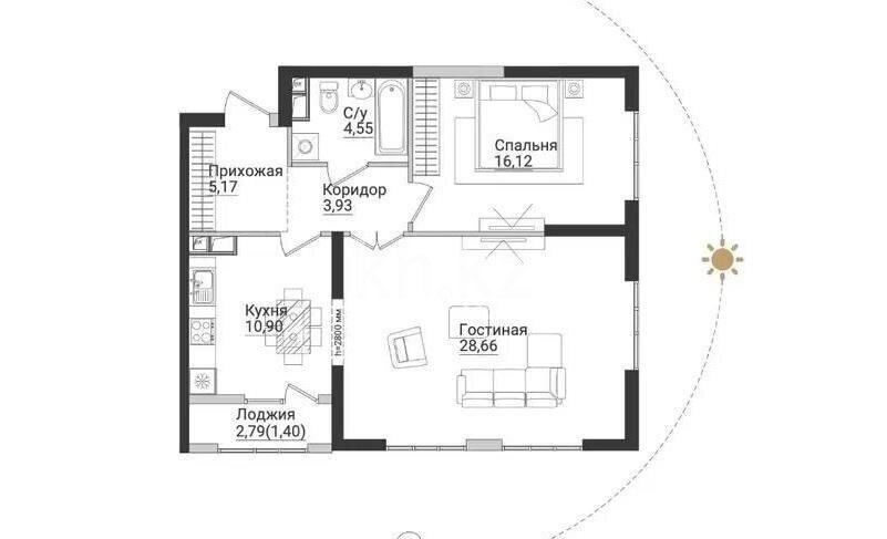 Продажа 2-комнатной квартиры, 70.73 м² в Алматы