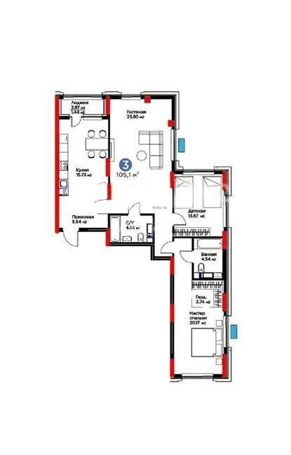 Продажа 3-комнатной квартиры, 105.1 м², ул. Рыскулова, дом  9 стр в Астане