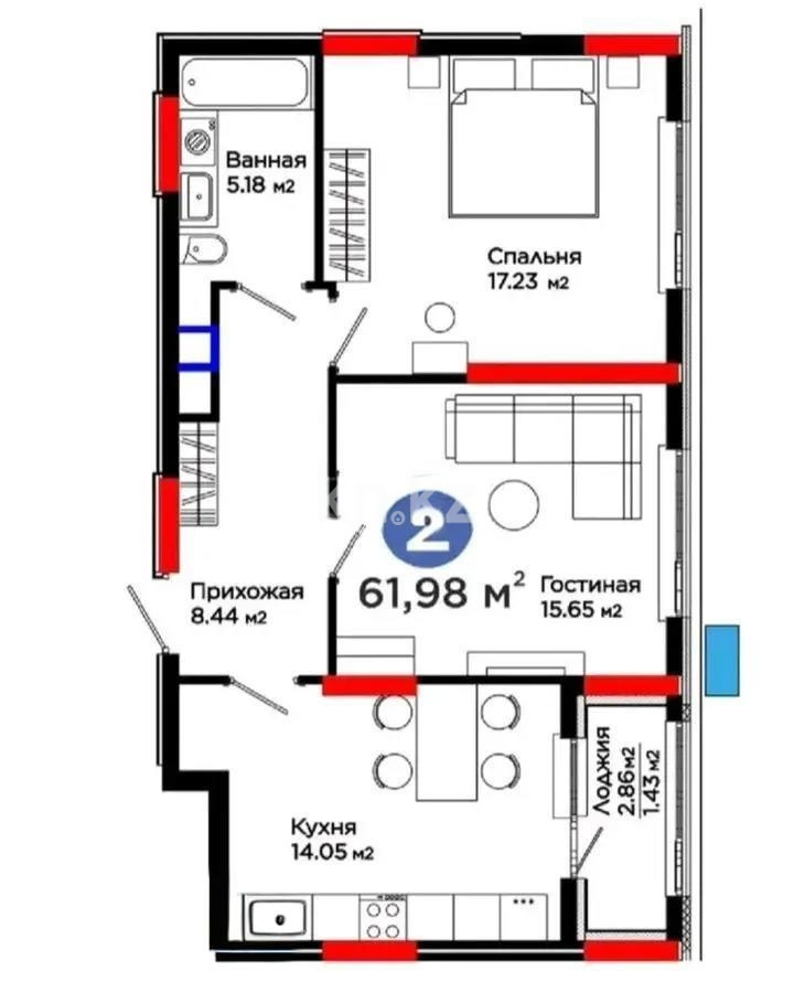 Продажа 2-комнатной квартиры, 62 м² в Астане - фото 6