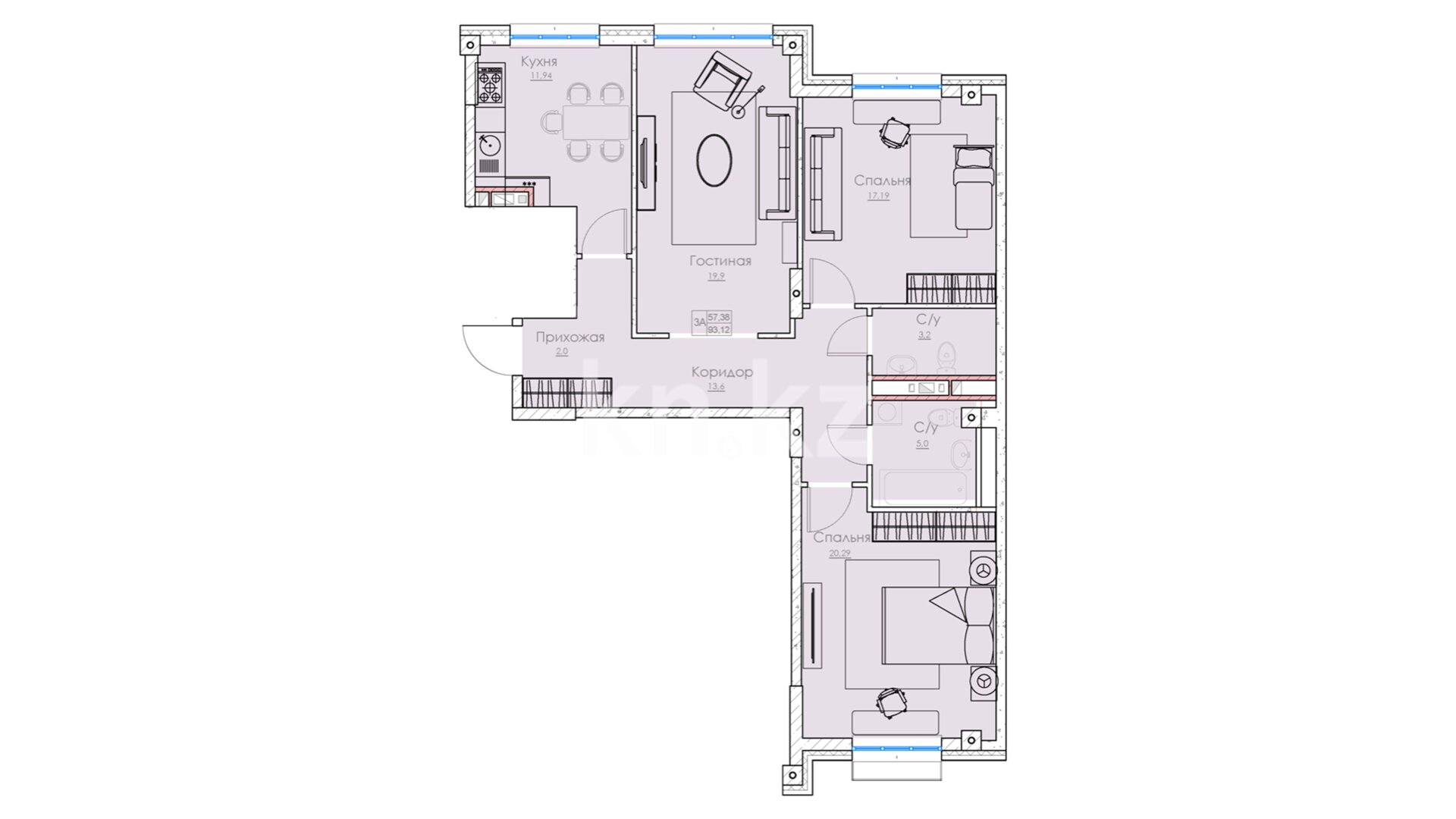 ЖК Атмосфера, 3-комнатная, цена 54 438 120 ₸, 584 100 ₸&nbsp;/&nbsp;м²