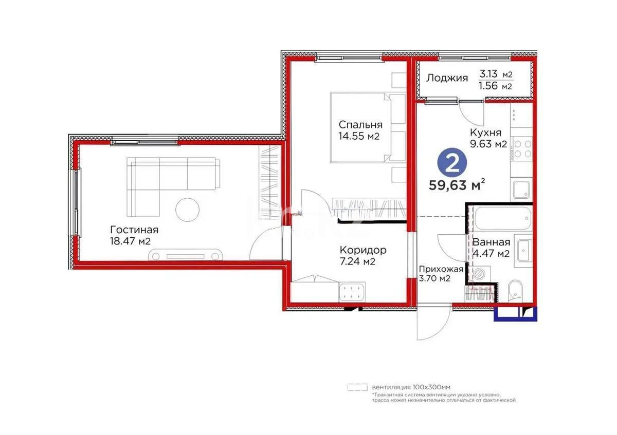 Продажа 2-комнатной квартиры, 59.63 м² в Астане - фото 7