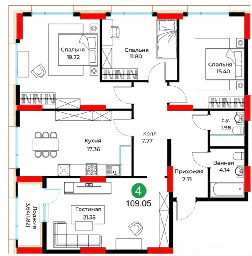 Продажа 4-комнатной квартиры, 111 м² в Астане - фото 2