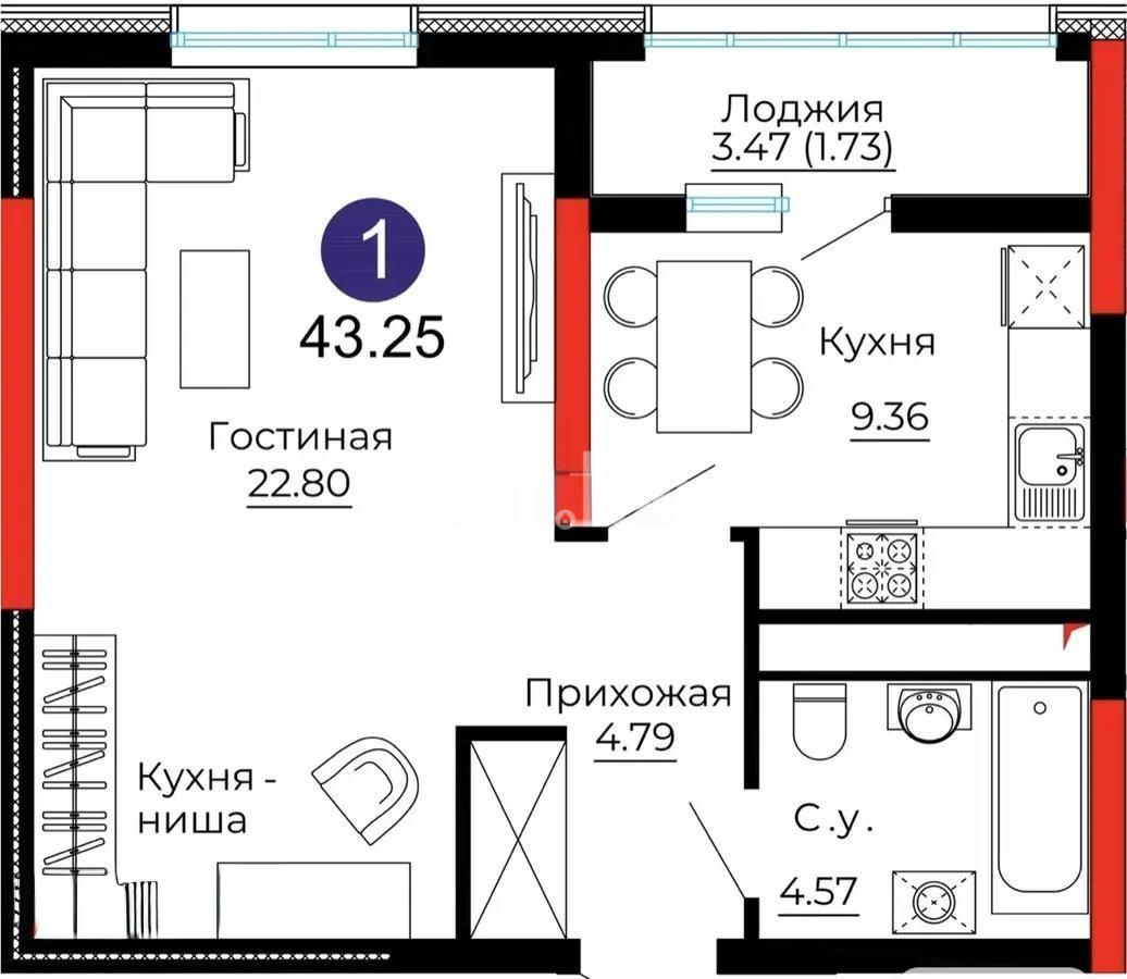 Продажа 1-комнатной квартиры, 43 м², ул. Е-429, дом  14 в Астане - фото 5