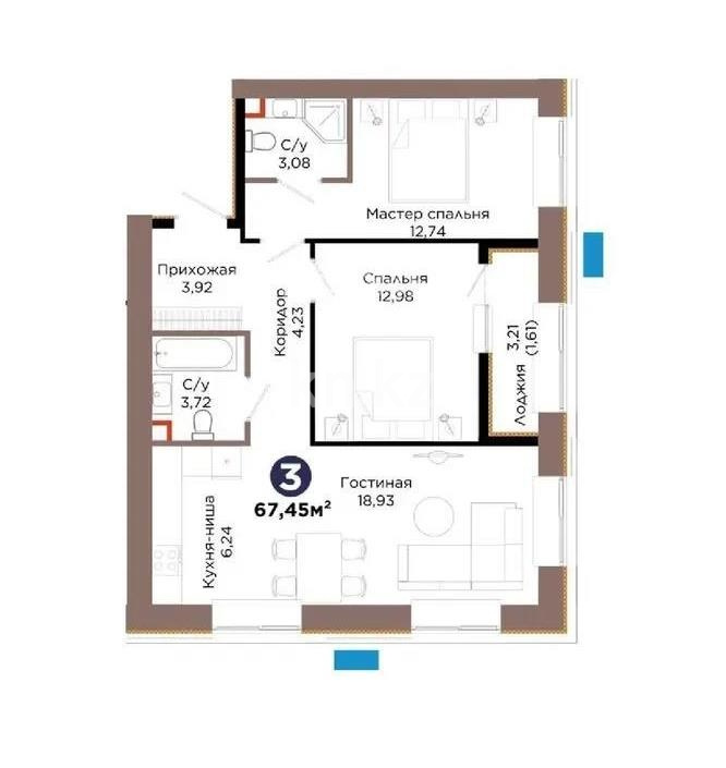Продажа 3-комнатной квартиры, 67.5 м² в Астане
