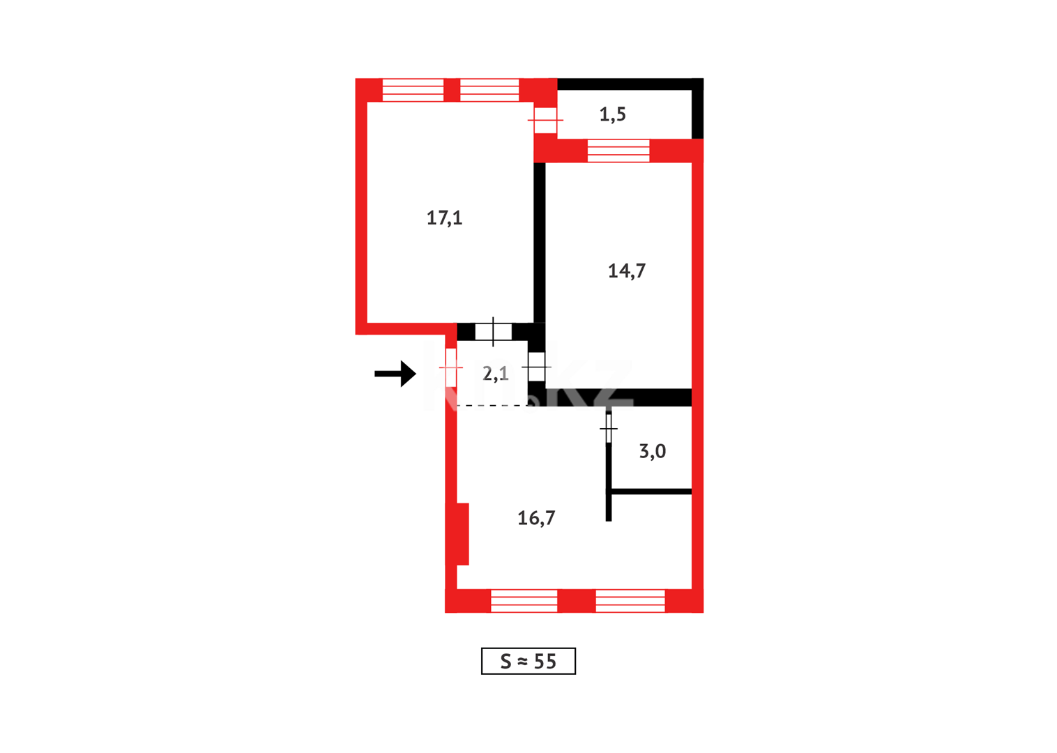 Продажа 2-комнатной квартиры, 55 м², ул. Чкалова в Караганде - фото 11