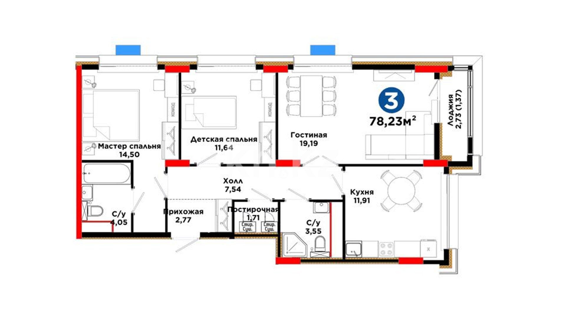 ЖК Arna Urpaq, 3-комнатная, цена 65 341 707 ₸, 835 252 ₸&nbsp;/&nbsp;м²