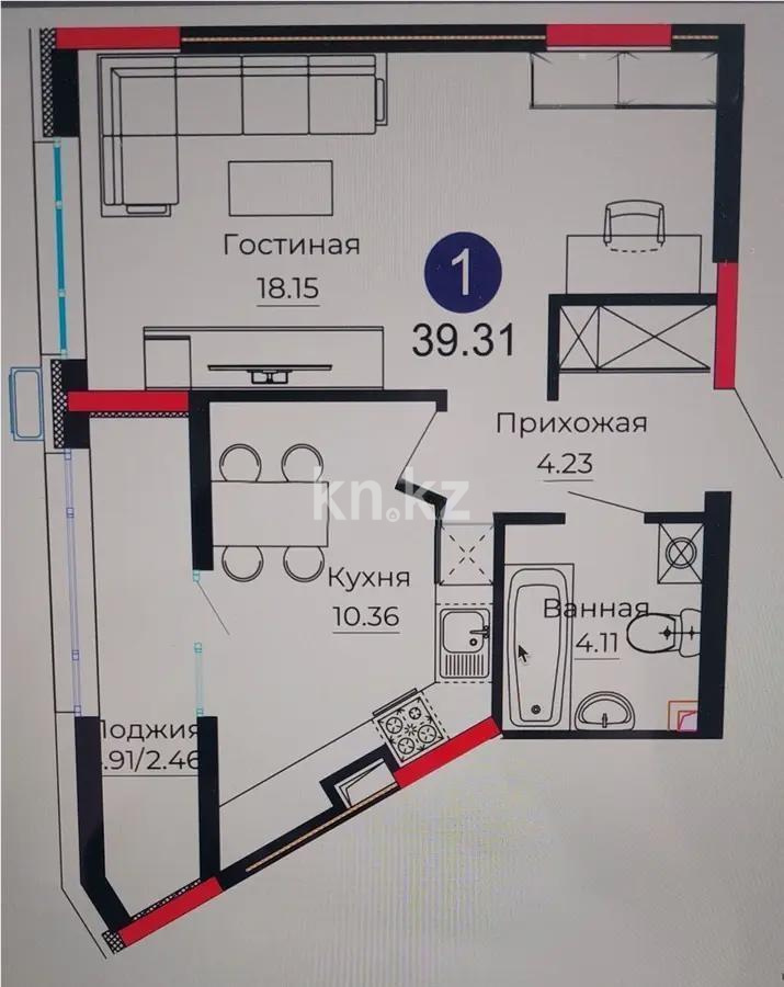 Продажа 1-комнатной квартиры, 39.31 м², ул. Серкебаева, дом  22 в Астане