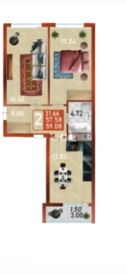 Продажа 2-комнатной квартиры, 60 м² в Астане