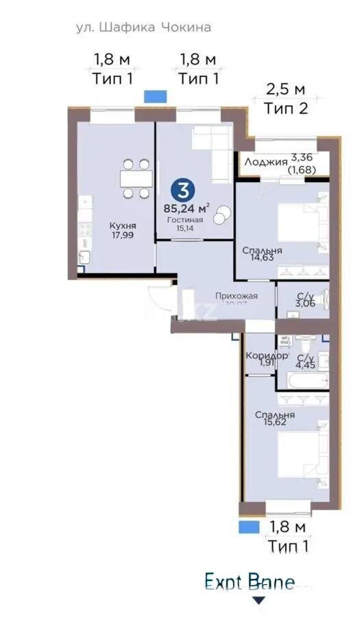 Продажа 3-комнатной квартиры, 84 м² в Астане