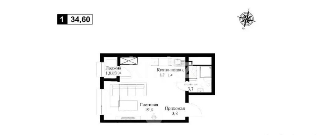Продажа 1-комнатной квартиры, 34.6 м² в Алматы