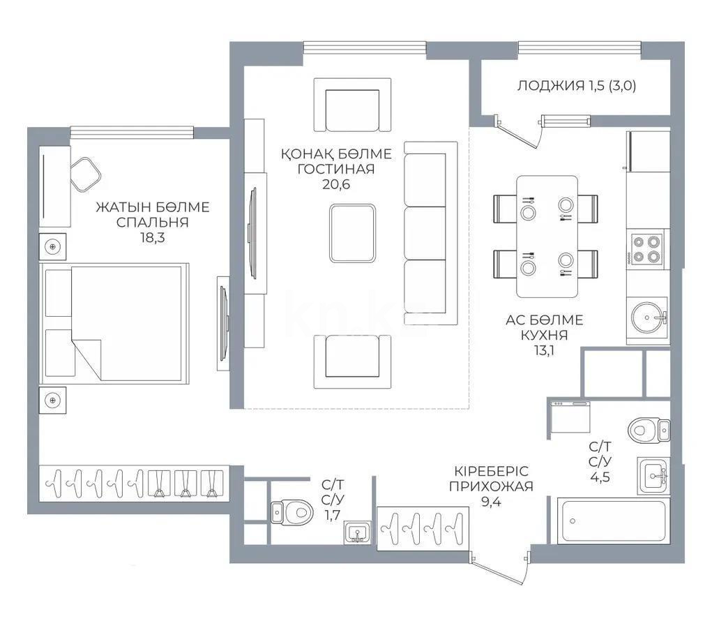 Продажа 2-комнатной квартиры, 69.1 м², ул. Сатпаева, дом  90/55 в Алматы