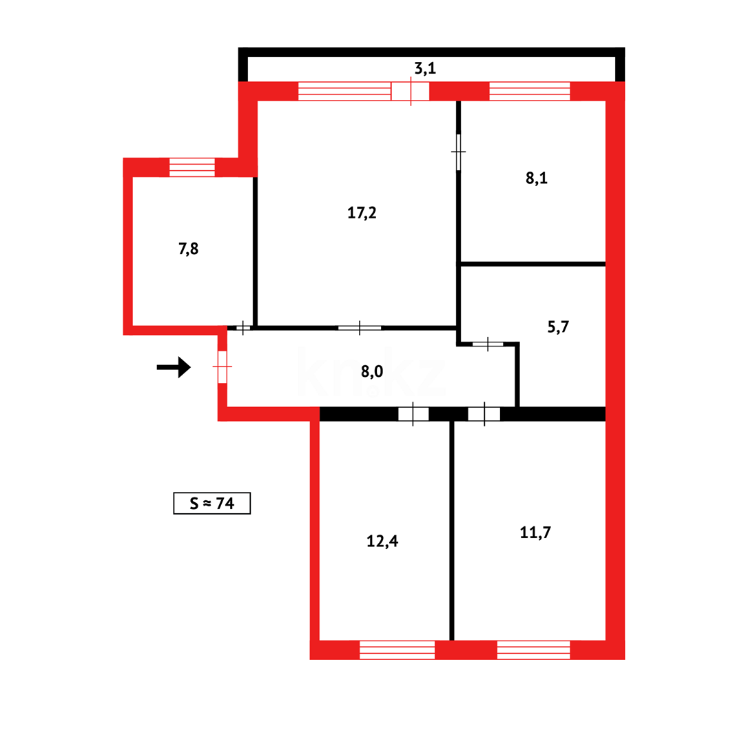 Продажа 4-комнатной квартиры, 74 м², ул. Гапеева в Караганде - фото 7