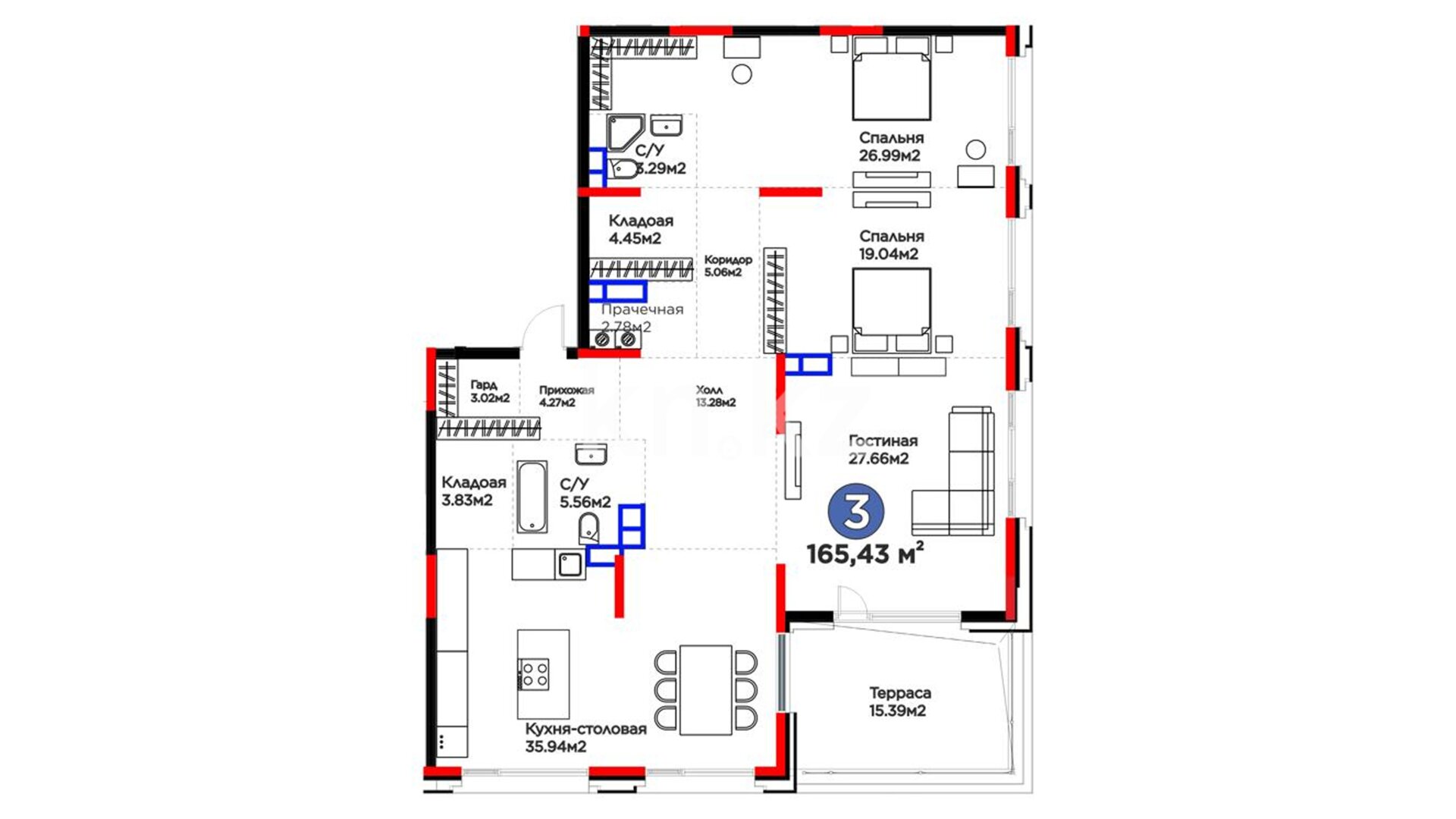 ЖК Biography, 3-комнатная, цена 234 192 000 ₸, 1 435 000 ₸&nbsp;/&nbsp;м²