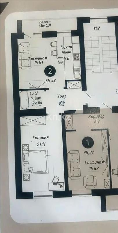 Продажа 2-комнатной квартиры, 53 м² в Астане