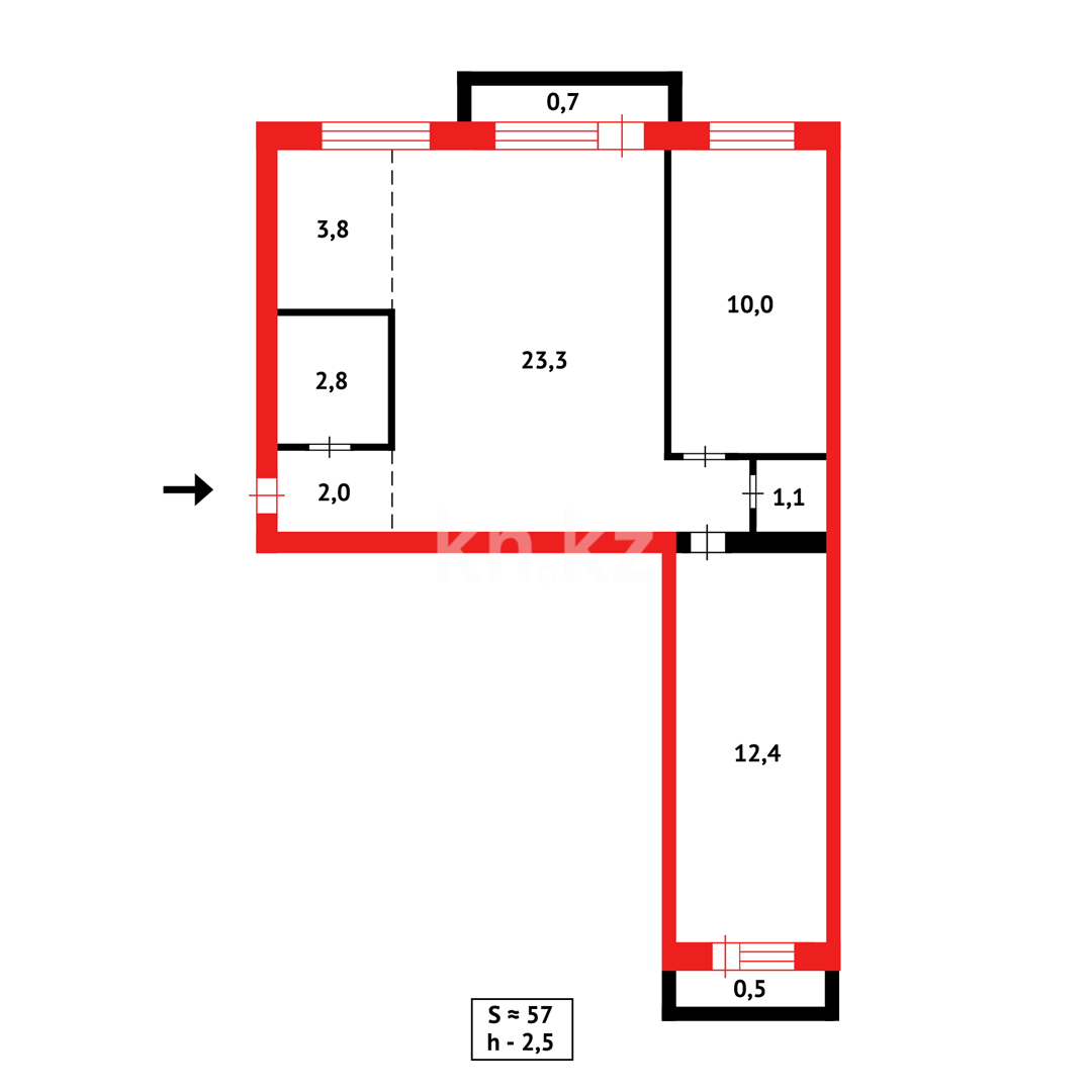 Продажа 3-комнатной квартиры, 56 м², ул. Ерубаева в Караганде - фото 22