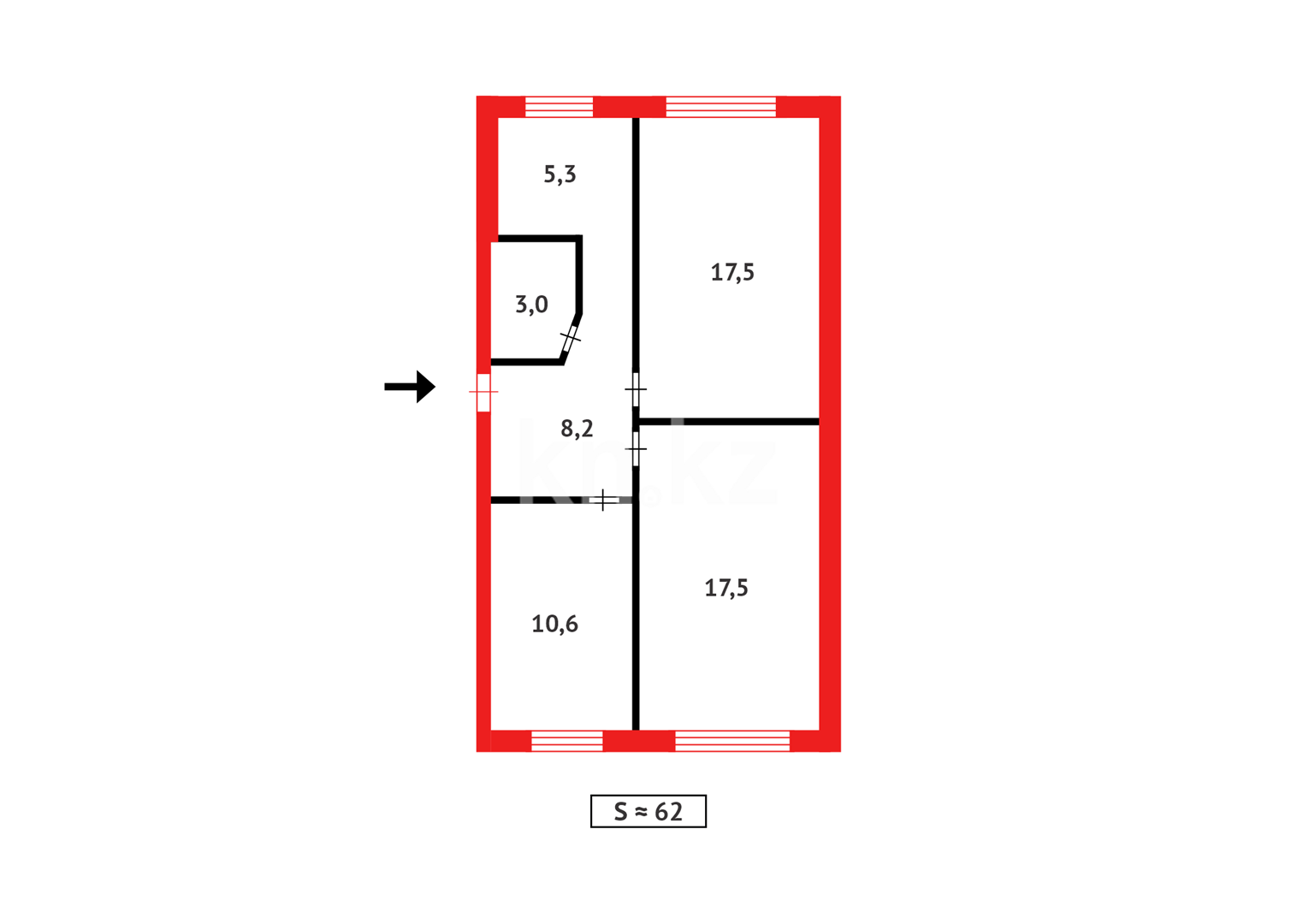 Продажа 3-комнатной квартиры, 61 м² в Темиртау