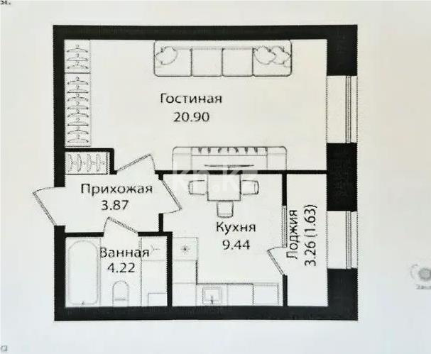 Продажа 1-комнатной квартиры, 40.06 м² в Астане