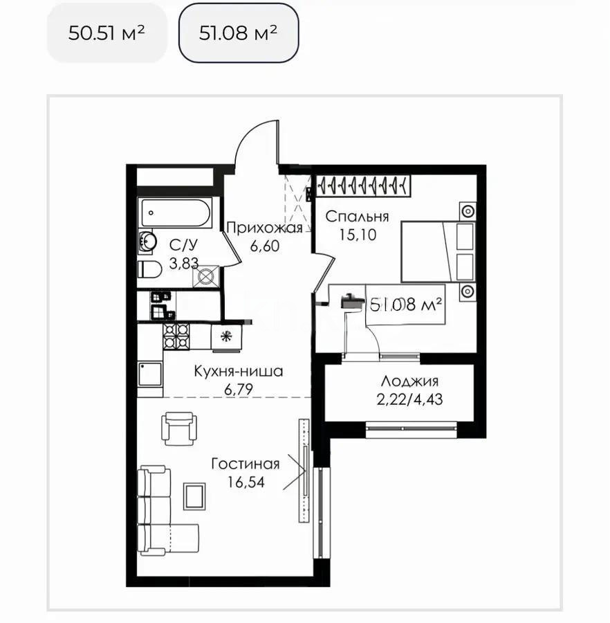 Продажа 2-комнатной квартиры, 51 м² в Астане