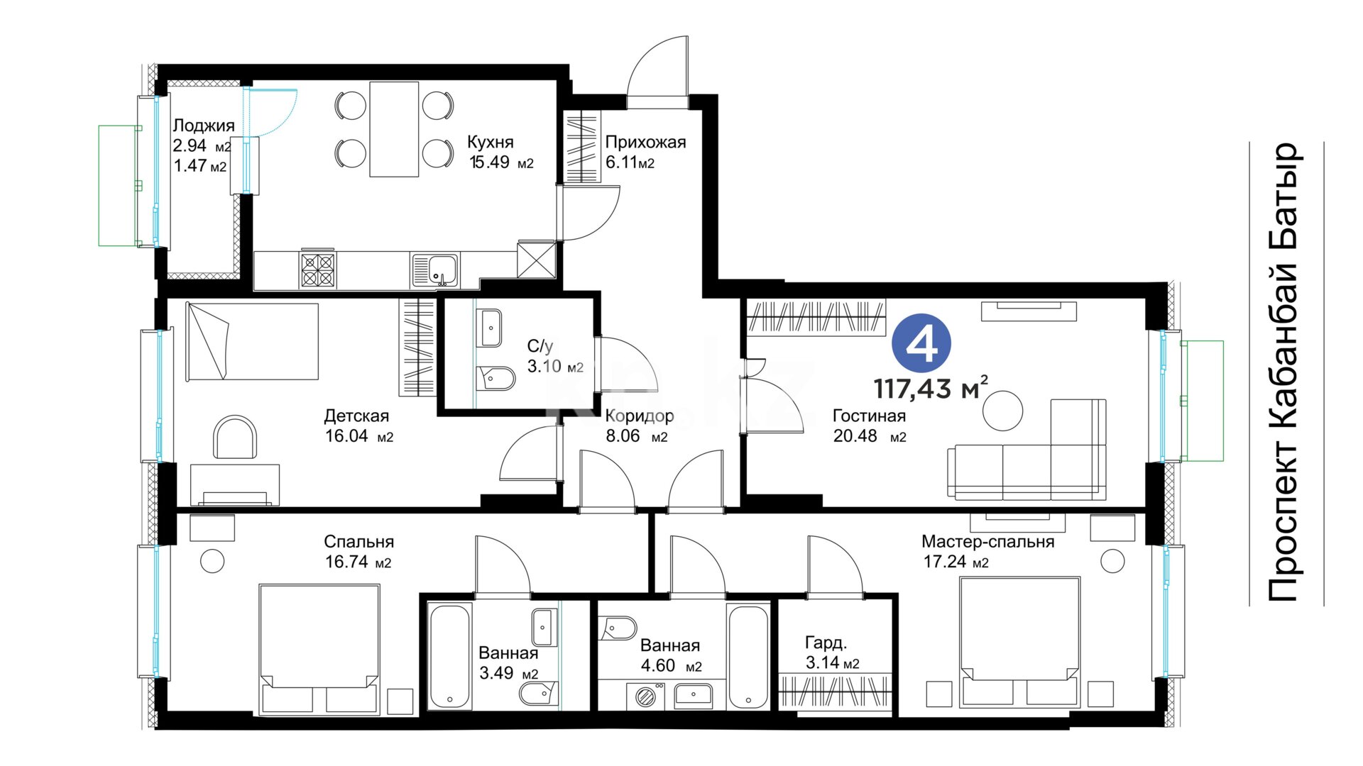 ЖК Alatau Plaza Residence, 4-комнатная, цена 91 966 362 ₸, 783 159 ₸&nbsp;/&nbsp;м²