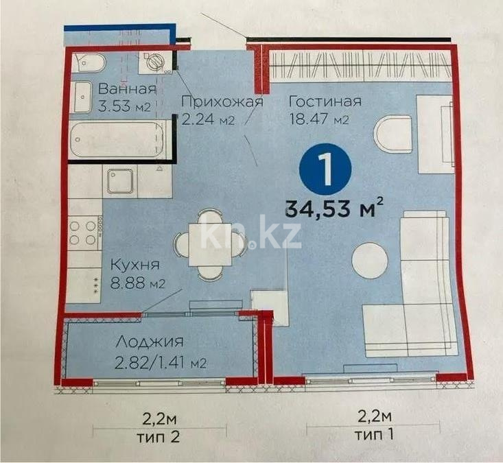 Продажа 1-комнатной квартиры, 35 м² в Астане