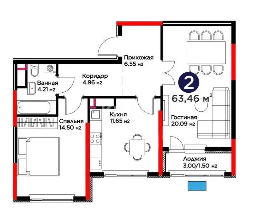 Продажа 2-комнатной квартиры, 65 м² в Астане