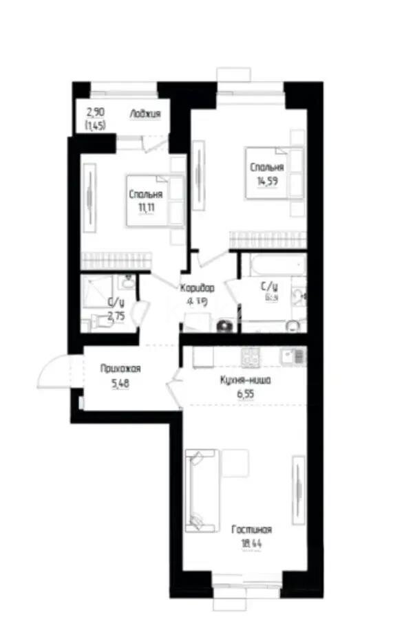 Продажа 3-комнатной квартиры, 71.48 м² в Астане