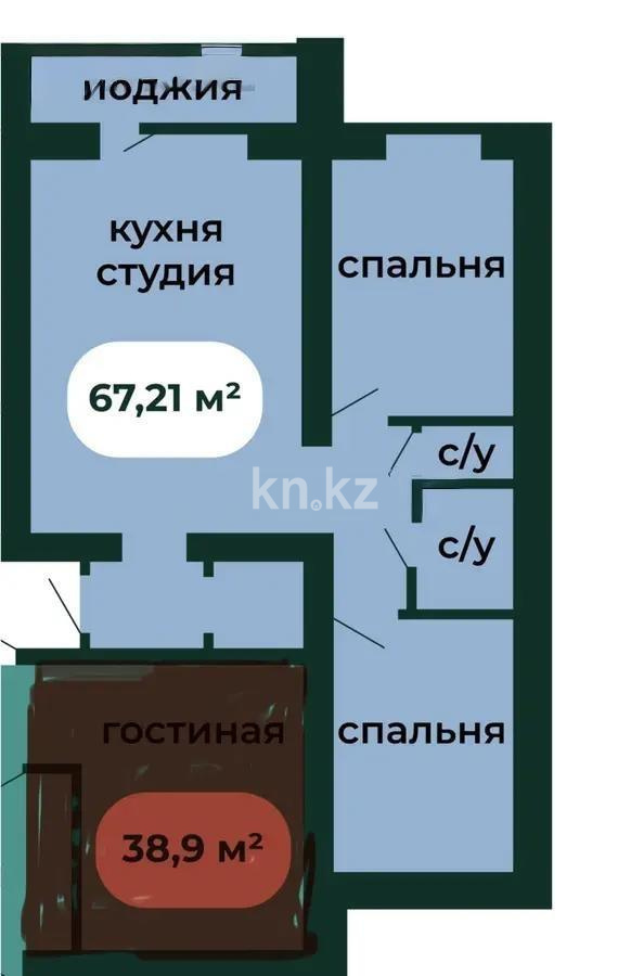 Продажа 3-комнатной квартиры, 67.21 м² в Астане