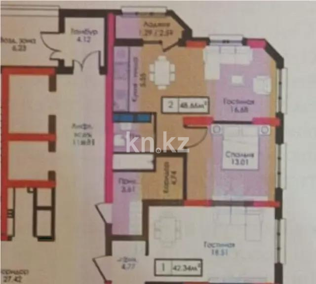 Продажа 2-комнатной квартиры, 49 м² в Астане