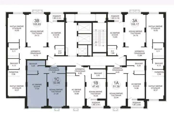 Продажа 2-комнатной квартиры, 52.08 м² в Астане