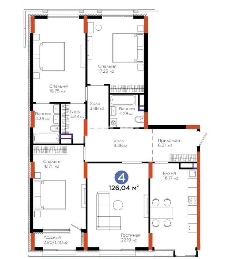 Продажа 4-комнатной квартиры, 126 м² в Астане - фото 4